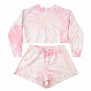 Beyond Yoga Tie Dye Crop & Shorts Set XL Pink Orange WD7711 READ